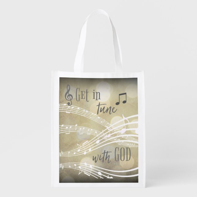 Christian Inspiration: Get in Tune with God Quote Grocery Bag (Front)