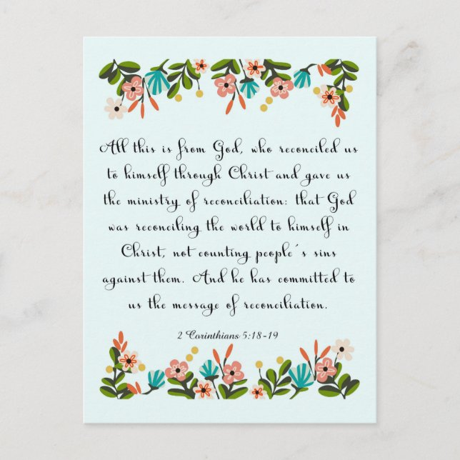 Christian inspirational Art- 2 Corinthians 5:18-19 Postcard (Front)