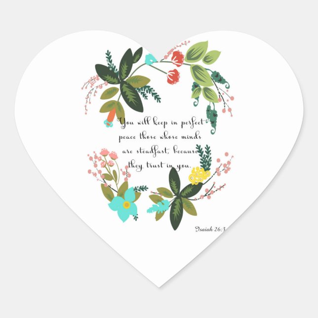Christian inspirational Art - Isaiah 26:3 Heart Sticker (Front)