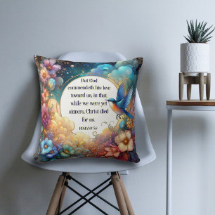 Christian Inspirational Art Nouveau Floral Throw Pillow