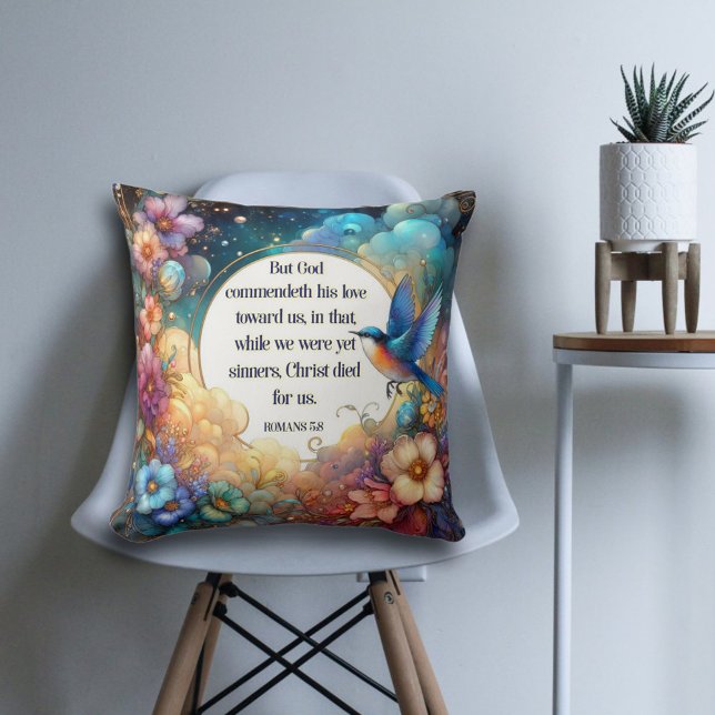 Christian Inspirational Art Nouveau Floral Throw Pillow (Creator Uploaded)