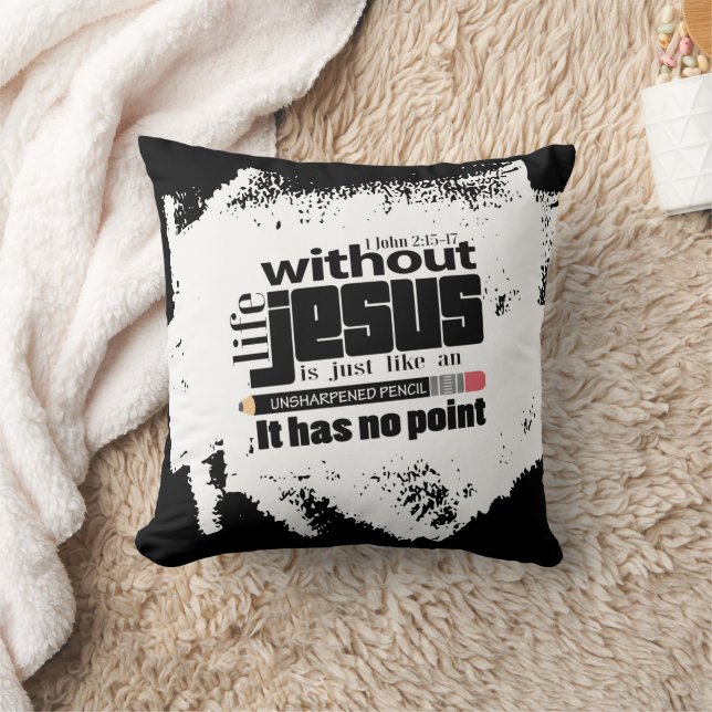 Christian Inspirational Black White Faith Quote Throw Pillow (Blanket)