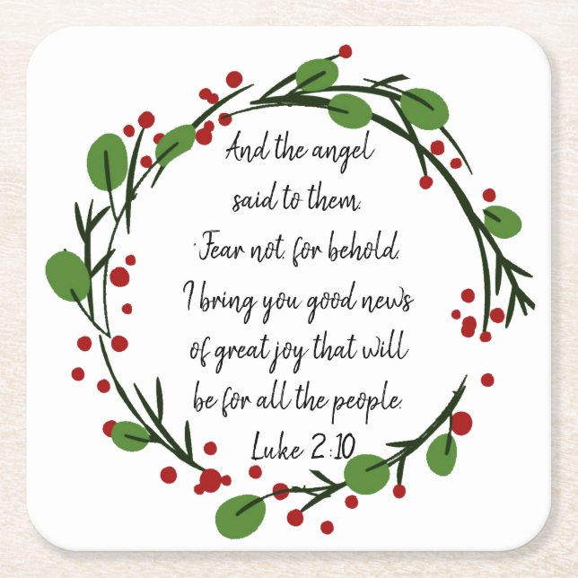 Christian Inspirational Christmas Scripture Square Paper Coaster (Front)