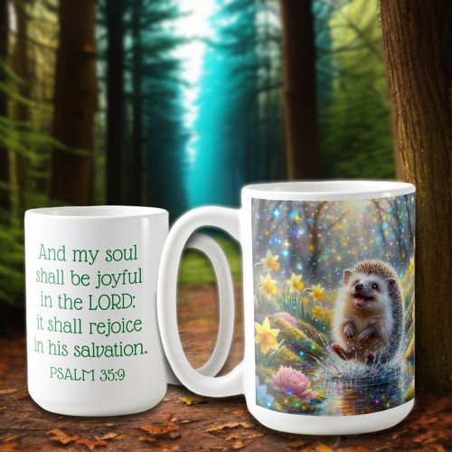 Christian Inspirational Psalms Whimsical Hedgehog  Coffee Mug