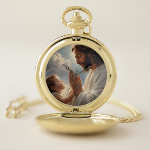 Christian Inspired Jesus and Small Child Pocket Watch