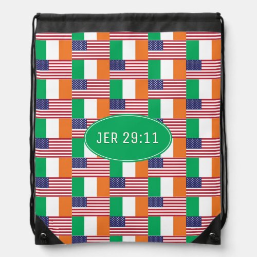 Christian  IRISH AMERICAN FLAGS Drawstring Bag