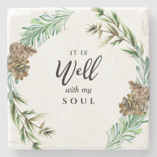 Christian It is Well with my Soul Pine Cone Stone Coaster