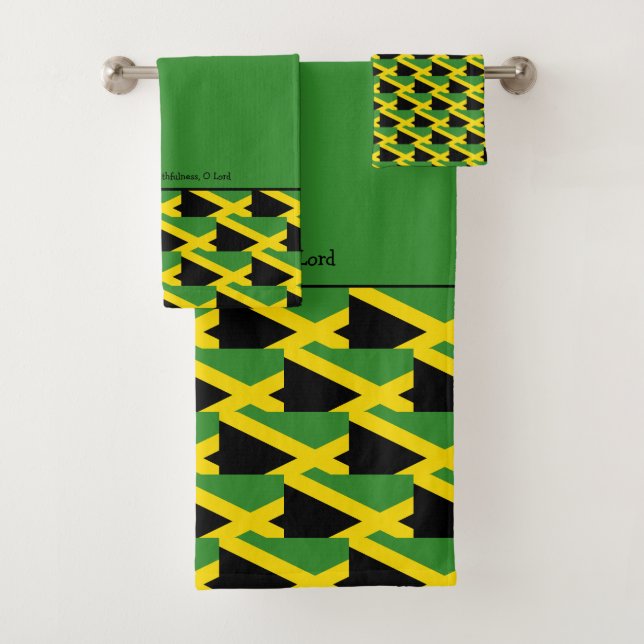 Christian JAMAICAN FLAG Pattern Personalized Bath Towel Set (Insitu)