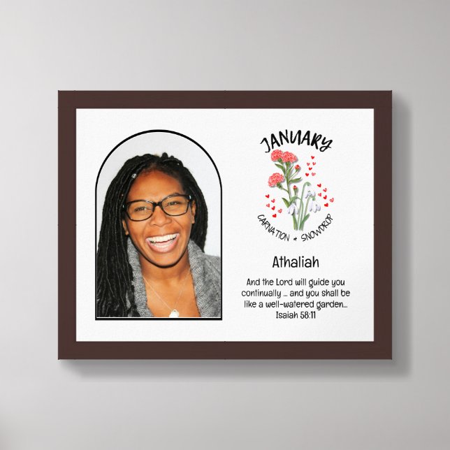 Christian JANUARY Birth Month Flower NAME PHOTO Framed Art (Framed Front)