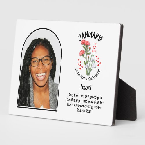 Christian JANUARY Birth Month Flower NAME PHOTO Plaque