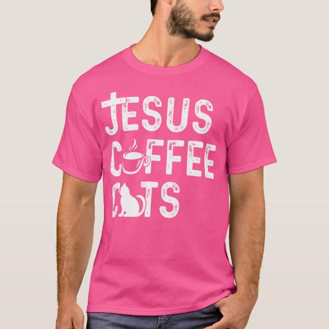 Christian Jesus Coffee Cats - Religous Cat Caffein T-Shirt (Front)