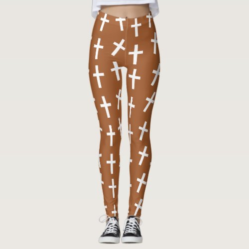 Christian Jesus cross brown pattern Leggings