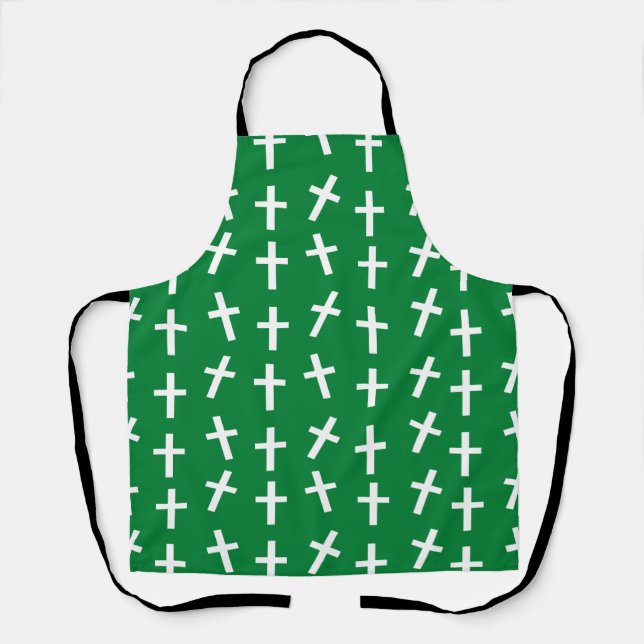 Christian Jesus cross green pattern Apron (Front)