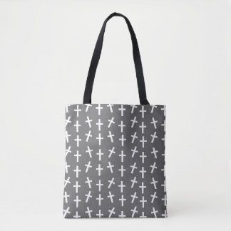 Christian Jesus cross grey pattern Tote Bag
