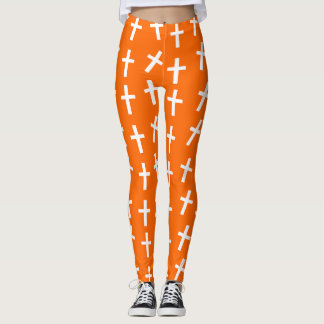 Christian Jesus cross orange pattern Leggings
