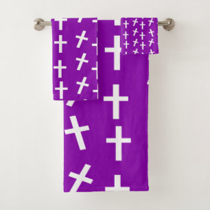Christian Jesus cross purple pattern Bath Towel Set
