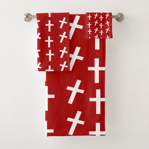 Christian Jesus cross red pattern Bath Towel Set