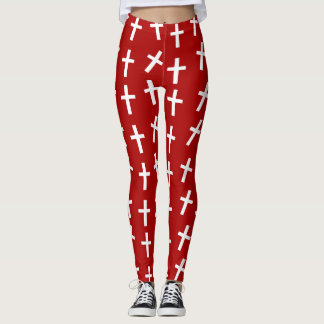 Christian Jesus cross red pattern Leggings