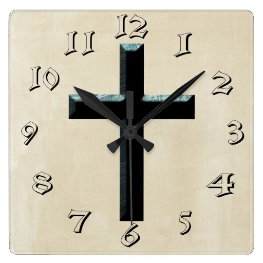 Christian Jesus Cross Square Wall Clock
