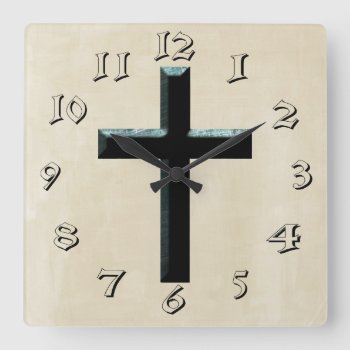 Christian Jesus Cross Square Wall Clock by Christian_Soldier at Zazzle