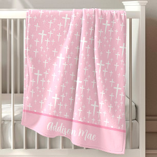 Christian Jesus Crosses Pink Personalized Baby Blanket