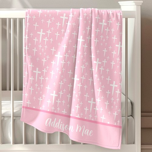 Christian Jesus Crosses Pink Personalized Baby Blanket
