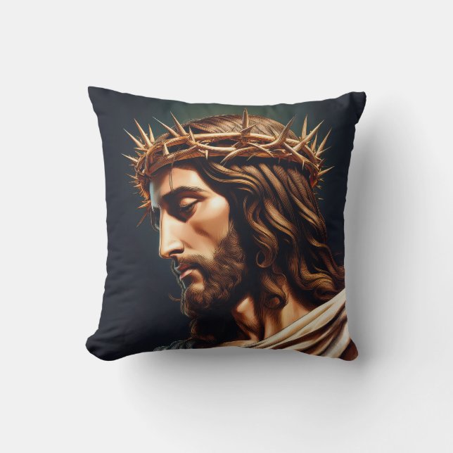 Christian Jesus Crown of Thorns Throw Pillow (Front)