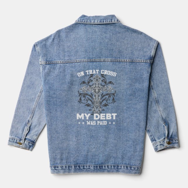 Christian Jesus Faith Religious Cross Bible Verse  Denim Jacket (Back)