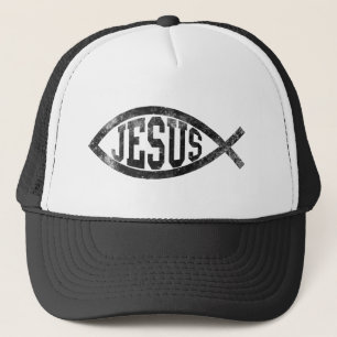 Christian Jesus Fish, Black Ichthys Trucker Hat