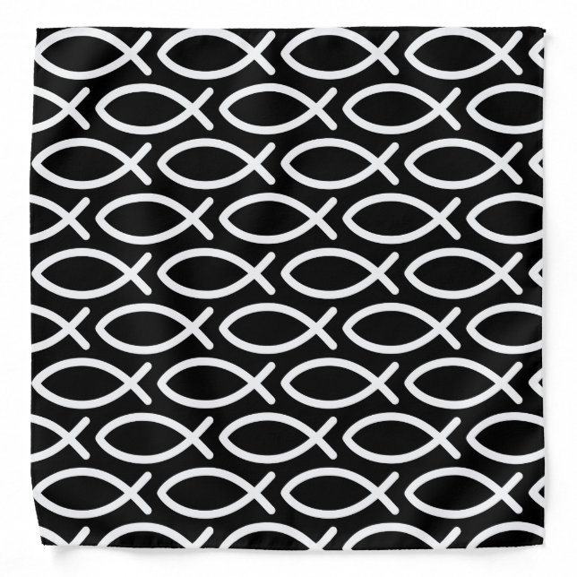 Christian Jesus Fish Pattern Black Bandana (Front)