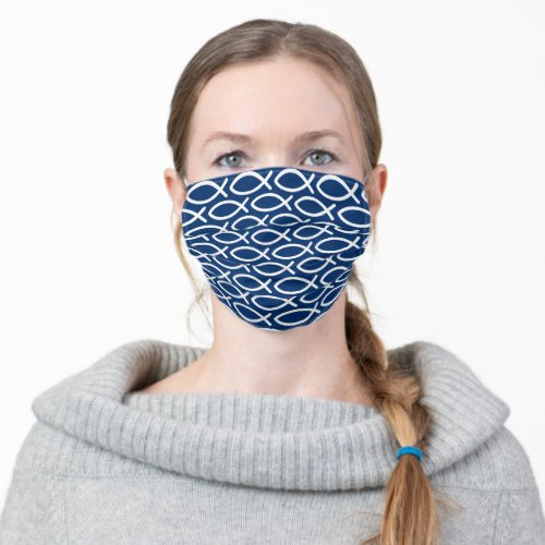 Christian Jesus Fish Pattern Blue Adult Cloth Face Mask