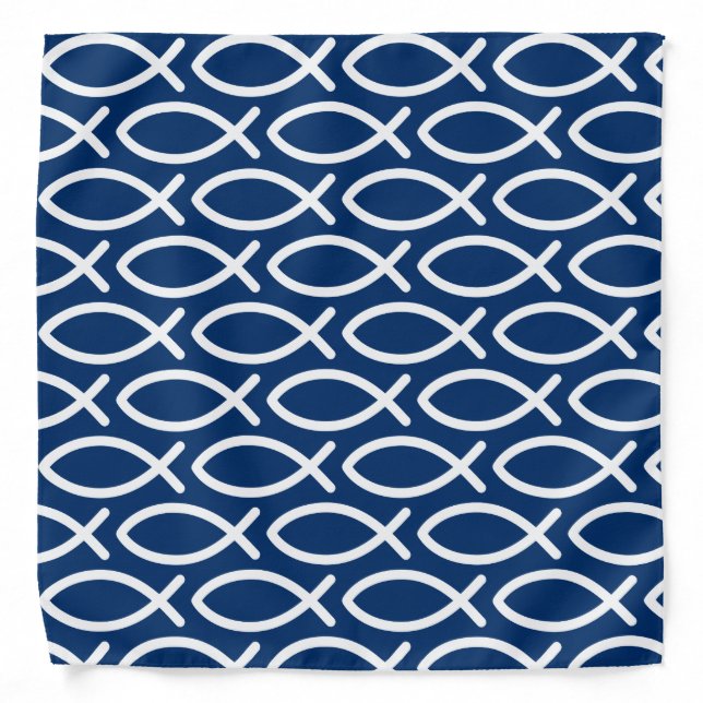 Christian Jesus Fish Pattern Blue Bandana (Front)