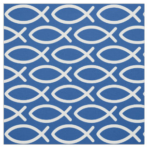 Christian Jesus Fish Pattern Blue Fabric