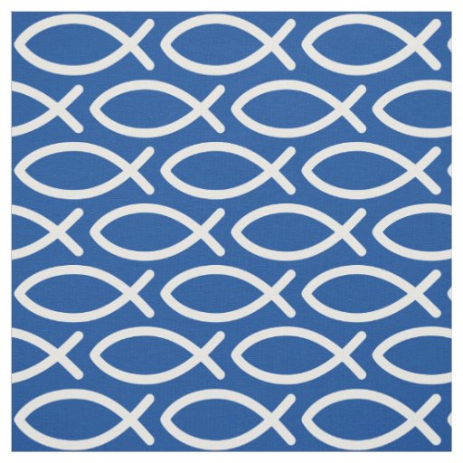 Christian Jesus Fish Pattern Blue  Fabric