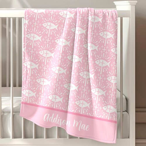 Christian Jesus Fish Pink Personalized Baby Blanket