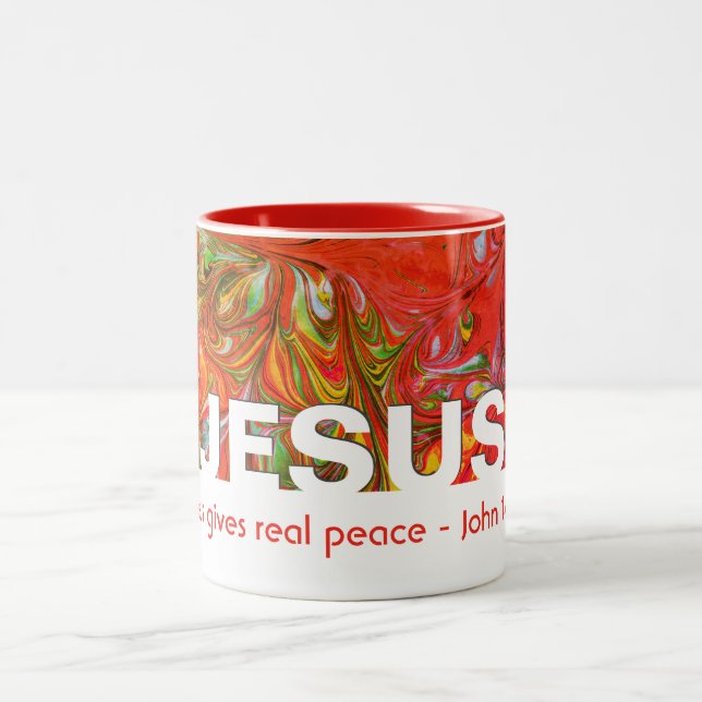 Christian JESUS Gives Real Peace Custom RED Two-Tone Coffee Mug (Center)