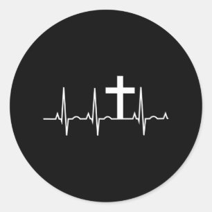 Christian Jesus in My Heart Cross Heartbeat Classic Round Sticker