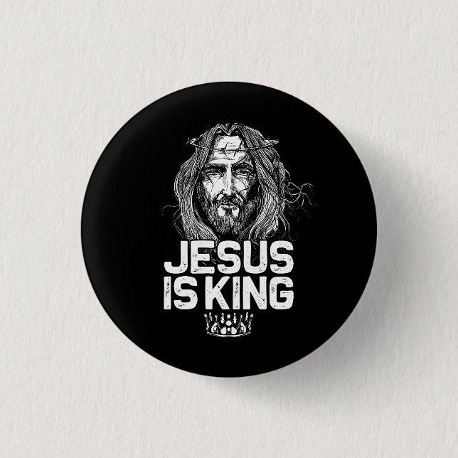 Christian Jesus Is King Design Crown Christ Team J Button (Front)