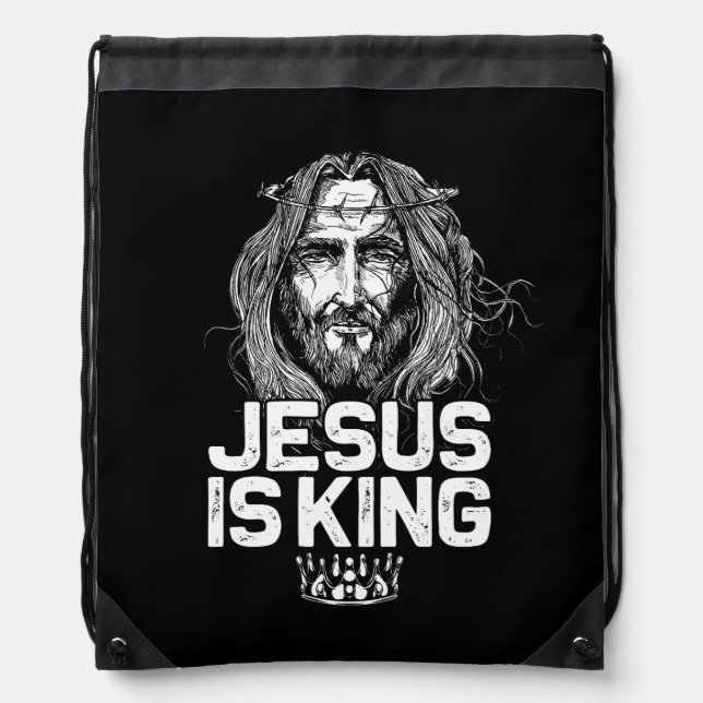 Christian Jesus Is King Design Crown Christ Team J Drawstring Bag (Front)
