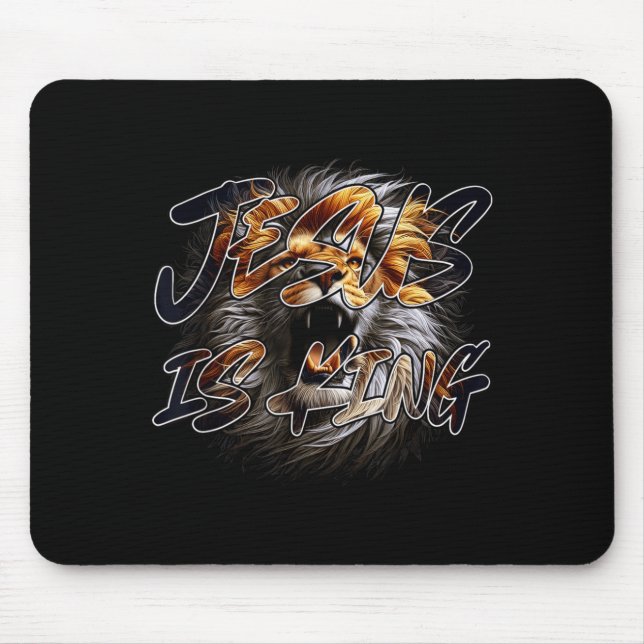 Christian Jesus Is King With Striking Lion Of Juda Mouse Pad (Front)