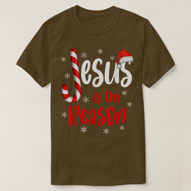 Christian Jesus Is The Reason Candy Cane Religious T-Shirt (Design Front)