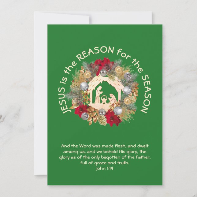Christian JESUS IS THE REASON Christmas Holiday Card (Front)