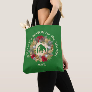 Christian JESUS IS THE REASON Monogram Christmas Tote Bag