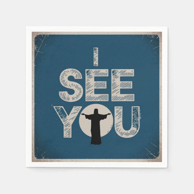 Christian Jesus is Watching you, Jesus I See You Napkins (Front)