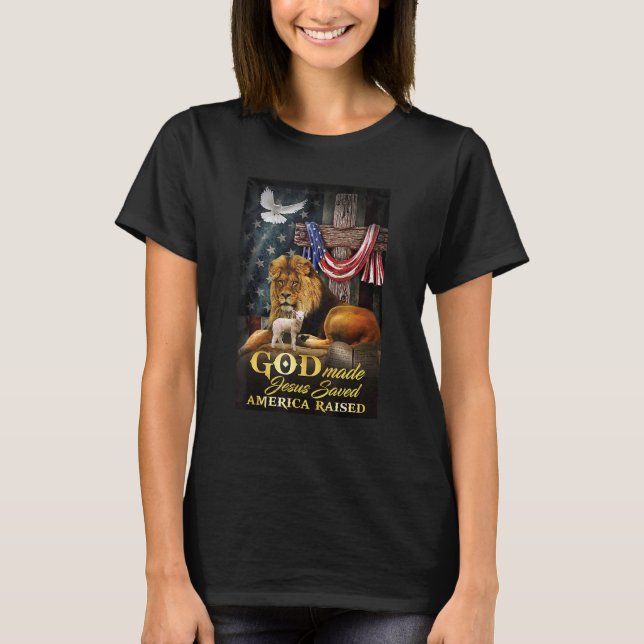 Christian Jesus Lion And Lamb Jesus Saved American T-Shirt (Front)