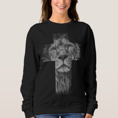 Christian Jesus Lion of Tribe Judah Cross Gift for Sweatshirt