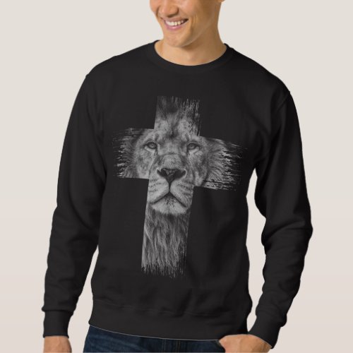 Christian Jesus Lion of Tribe Judah Cross Gift for Sweatshirt