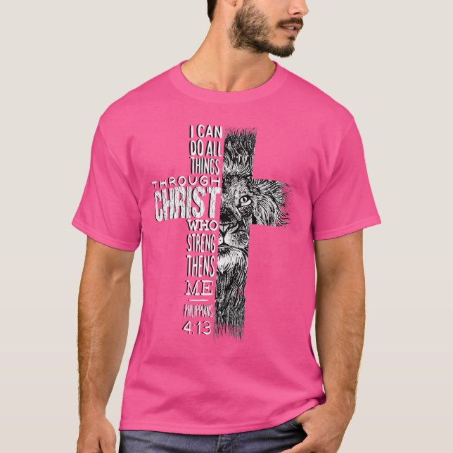 Christian Jesus Lion Of Tribe Judah Cross Lion Of  T-Shirt (Front)