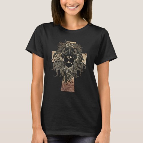 Christian Jesus Lion of Tribe Judah Cross T_Shirt