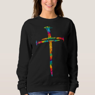 Christian Jesus Nail Cross Tie Dye Rainbow Bible R Sweatshirt